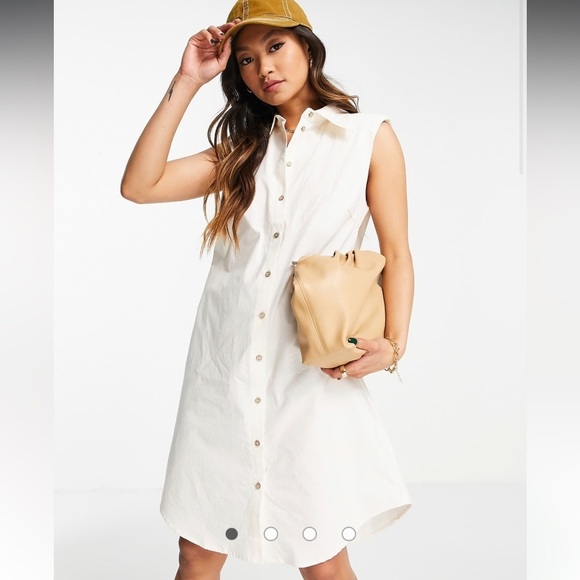 ASOS Y.A.S cotton sleeveless mini shirt dress in ivory - Picture 1 of 10